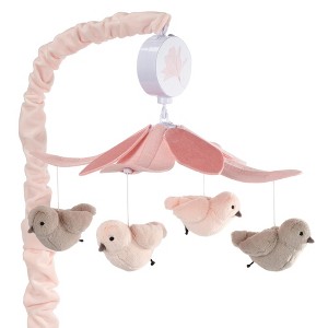 Lambs & Ivy Petals Pink/Gray Birds Musical Baby Crib Mobile Soother Toy - 1 of 4