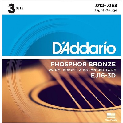 D'Addario EJ16-3D Phosphor Bronze Light Acoustic Guitar Strings (3-Pack)