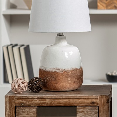 White and Brown Ombre Ceramic Table Lamp, 18-inch