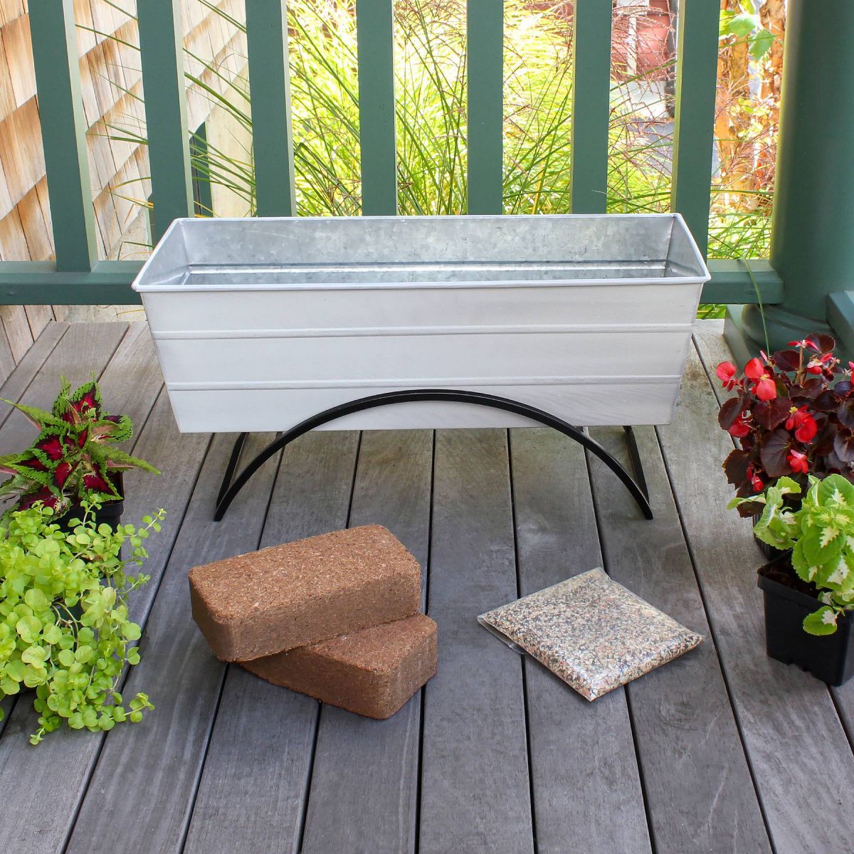 ACHLA Designs Medium Cape Cod Rectangular Galvanized Steel Outdoor Planter Box with Stand White 24"x9.5" - thumbnail 3