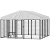 PawHut Outdoor Dog Kennel, Welded Wire Dog Run with 360° Rotating & 4 Levels Adjustable Bowls, Waterproof & UV Resistant Cover, 9.8' x 9.8' x 6.8' - 4 of 4