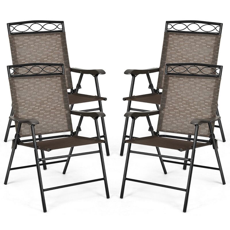 Costway Set of 4 Patio Folding Chairs Sling Portable Dining Chair Set w/ Armrest, 1 of 11