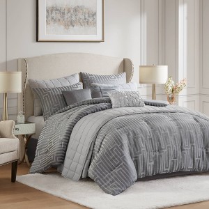 Sapphtopaz 10 PCS Comforter Sets Modern Jacquard Quilt with Embroidered Geometric Pattern Bedding Set with Pillows & Bed Skirt - 1 of 4