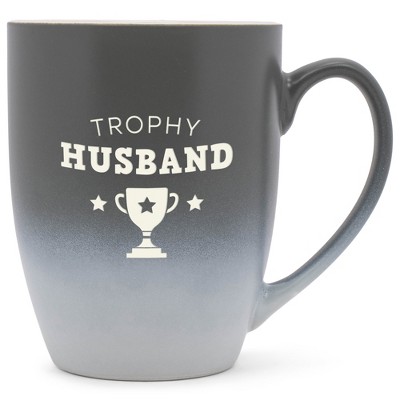 Elanze Designs Trophy Husband Two Toned Ombre Matte Gray and White 12 ounce Ceramic Stoneware Coffee Cup Mug