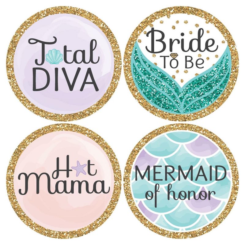 Big Dot of Happiness Trading The Tail For A Veil - Mermaid Bachelorette Party or Bridal Shower Name Tags - Party Badges Sticker Set of 12, 3 of 7