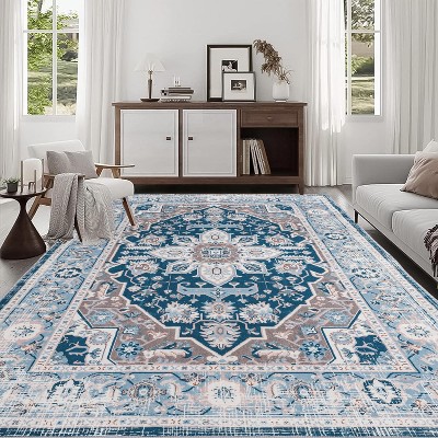 Gulches Vintage Bohemian Area Rug Ultra Soft Faux Cashmere, Machine Washable, Non Slip, Multi Style Appeal
