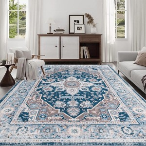 Gulches Vintage Bohemian Area Rug Ultra Soft Faux Cashmere, Machine Washable, Non Slip, Multi Style Appeal - 1 of 4