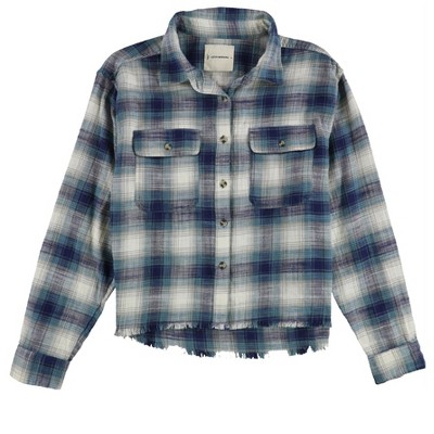 Lucky Brand Womens Cotton Plaid Fringe Button Up Shirt