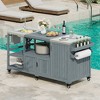 Bella Depot 75.4" Outdoor Kitchen Island with Sink, Solid Wood Outdoor Grill Cart for Big Green Egg Grills, Rolling Outdoor Bar Cart - 3 of 4