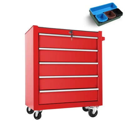 5-Drawers Rolling Tool Box With Wheels, Tool Storage Cabinet With Lock