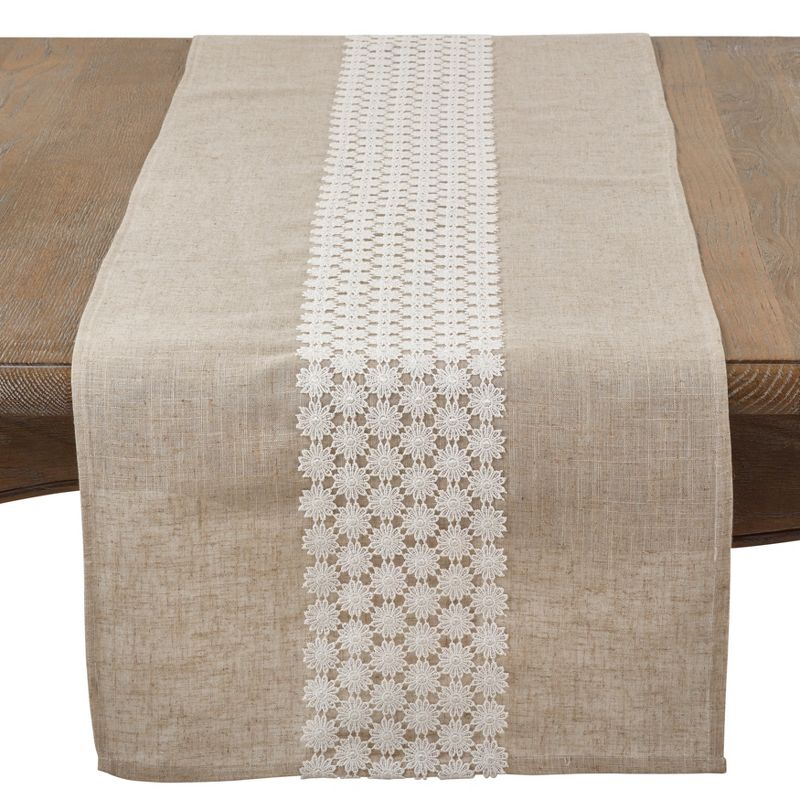 Saro Lifestyle Dining Table Runner With Lace Daisy Design, 2 of 4