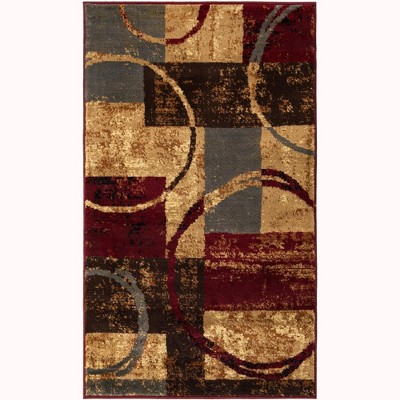 Kouillou Geometric Red and Brown Synthetic Rectangular Rug
