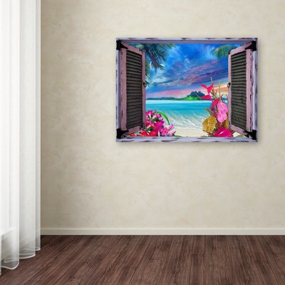 Tropical Window View Beach Sunset Canvas Art 14x19