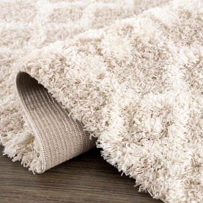 Ivory and Beige Square Shag Rug 6'7" Synthetic