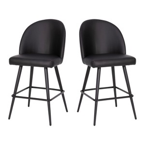 Merrick Lane Set of 2 Modern Armless Counter Stools with Contoured Backs, Steel Frames, and Integrated Footrests - 1 of 4