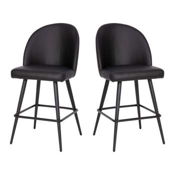 Merrick Lane Set of 2 Modern Armless Counter Stools with Contoured Backs, Steel Frames, and Integrated Footrests