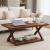 Bekrvio 39.4" Modern Farmhouse Coffee Table, 2-Tier Rectangle Wood Center Table with Storage & Unique X-Shaped Legs for Living Room Home Office - 2 of 4