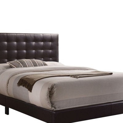Espresso Faux Leather Tufted Queen Bed with Wood Frame