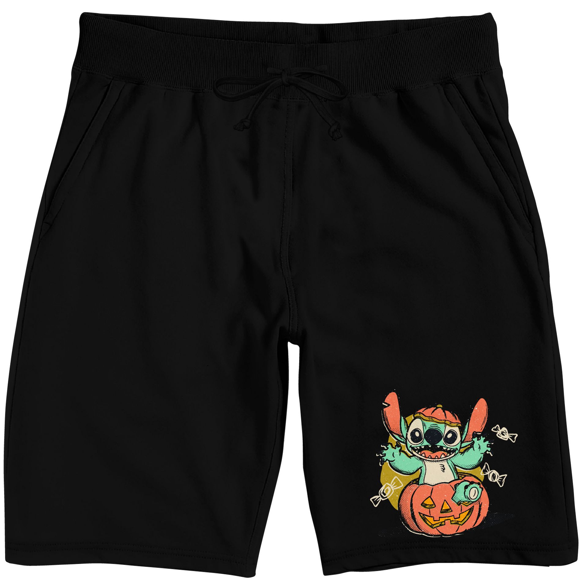 Lilo and Stitch Pumpkin Halloween Stitch Men's Black Lounge Shorts-Large