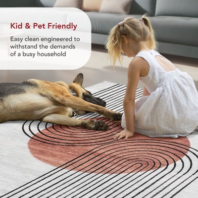 Burnt Orange Abstract Square Synthetic Washable Rug