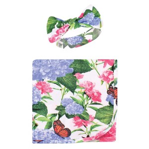 Touched by Nature Infant Girl Organic Cotton Swaddle Blanket and Headband, Hydrangea Monarch, 0-6 Months - 1 of 3