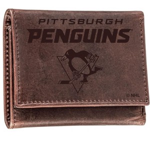 Evergreen NHL Pittsburgh Penguins Brown Leather Trifold Wallet Officially Licensed with Gift Box - 1 of 1
