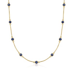 Ross-Simons 3.10 ct. t.w. Sapphire Station Necklace in 18kt Gold Over Sterling - 1 of 4