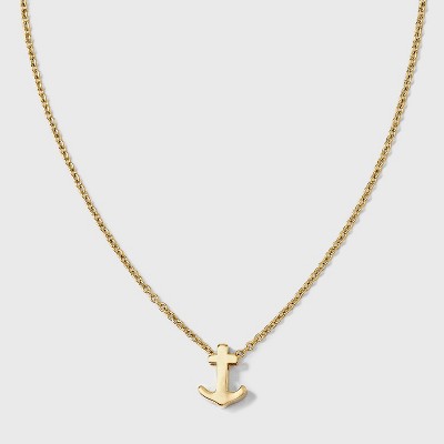 Tiny Tags 14K Gold Ion Plated Anchor Pendant Necklace - Gold