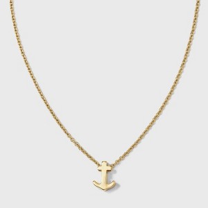 Tiny Tags 14K Gold Ion Plated Anchor Pendant Necklace - Gold - 1 of 4
