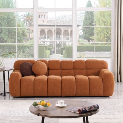 87"Cloud Couches,Boucle Sofa With Square Arms,Long Sofa,Lounge Sofa,3 Seat Sofa,Marshmallow Sofa With Wooden Frame,Soft Sofa Furniture-Cuddlewood