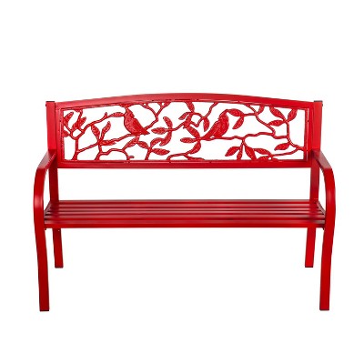 Evergreen Cardinals Metal Garden Bench, Red