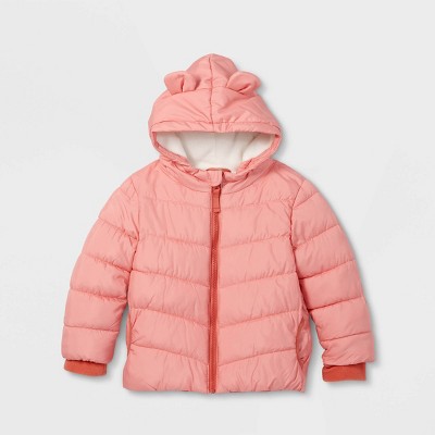 Toddler Girls' Long Sleeve Puffer Jacket - Cat & Jack™ Coral Pink