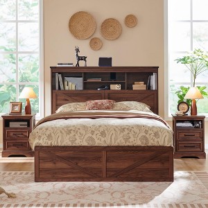 SinCiDo Farmhouse Full Size Bed Frame, w/52" Tall Storage Bookcase Headboard，Charging Station&LED Light, Drawers, No Box Spring Needed, Noiseless - 1 of 4