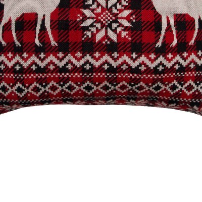 Red and Black Plaid Deer Christmas Throw Pillow