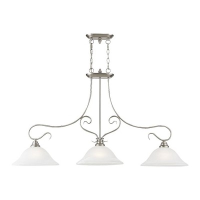 Brushed Nickel 3-Light Linear Chandelier with Alabaster Glass