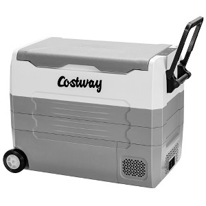 Costway 58 Quarts Car Refrigerator Portable RV Freezer Dual Zone w/ Wheel Orange\Black\Gray - 1 of 4