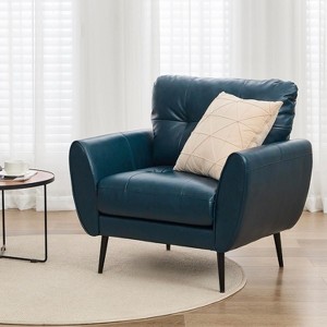 TYBOATLE Blue Leather Accent Chair, Tufted Mid-Century Armchair for Salon, Office, Living Room - 1 of 4