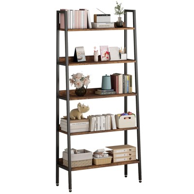 5 Tier Bookshelf, Narrow Home Office Book Shelf Display Rack, Rustic Brown Storage Organizer with Open Shelves