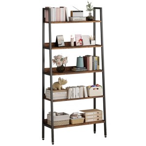 5 Tier Bookshelf, Narrow Home Office Book Shelf Display Rack, Rustic Brown Storage Organizer with Open Shelves - 1 of 4