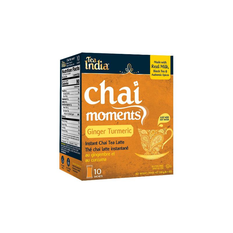 Tea India Chai Moments Ginger Turmeric Chai Tea Instant Latte Mix with 10 Sachets Pack of 6, 5 of 6