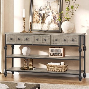 52" Console Table, Entryway Table with 3 Storage Drawers, 3 Tier Industrial Metal Sofa Table - 1 of 4