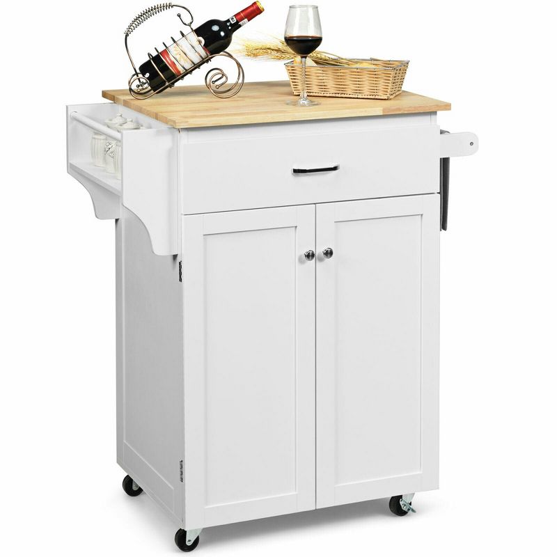 Costway Rolling Kitchen Island Utility Kitchen Cart Storage Cabinet Brown/White, 1 of 11
