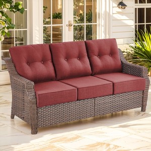 Buenhomino Outdoor Furniture 3-Seater Rattan Sofa Patio Wicker Sofa Couch Furniture Set with 6-inch Thicked Cushions - 1 of 4