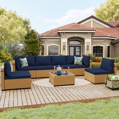 UPHA 7-Piece Rattan Patio Sofa Conversation Set with Cushions