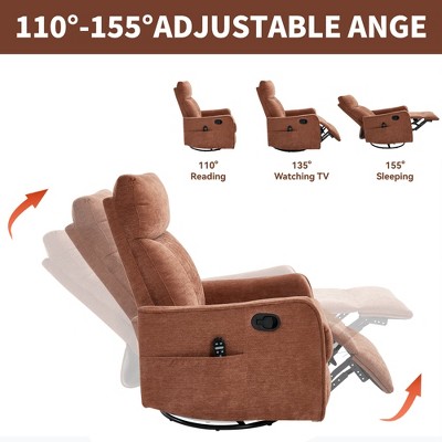 Hrinhom 26.4"W Chenille Massage Recliner Chair with Rocker and Swivel