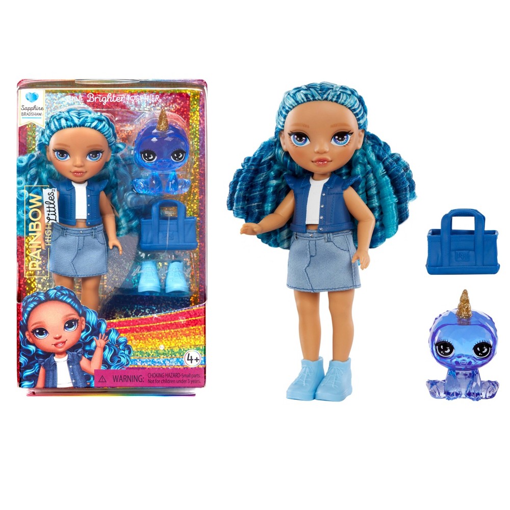 Rainbow High Littles Sapphire Bradshaw Blue 5.5" Posable Small Doll with Purse Magical Pet Yeti