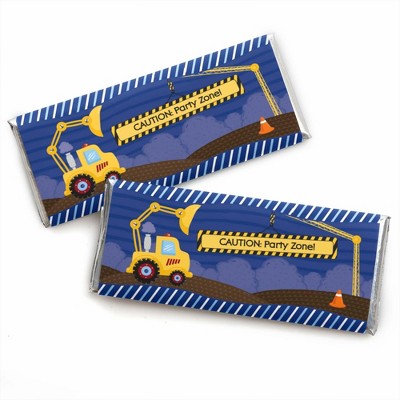 Big Dot of Happiness Construction Truck - Candy Bar Wrappers Baby Shower or Birthday Party Favors - Set of 24