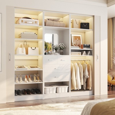 Aheaplus Closet System with Mirror and Wooden Drawers