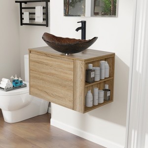 ELECWISH 30 inches Bathroom Vanity, Natural Color Wall Mounted Bathroom Vanity with Hidden Drawer - 1 of 4