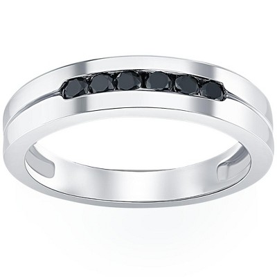 Pompeii3 Mens 14K White Gold Black 1/4ct Diamond Wedding Ring